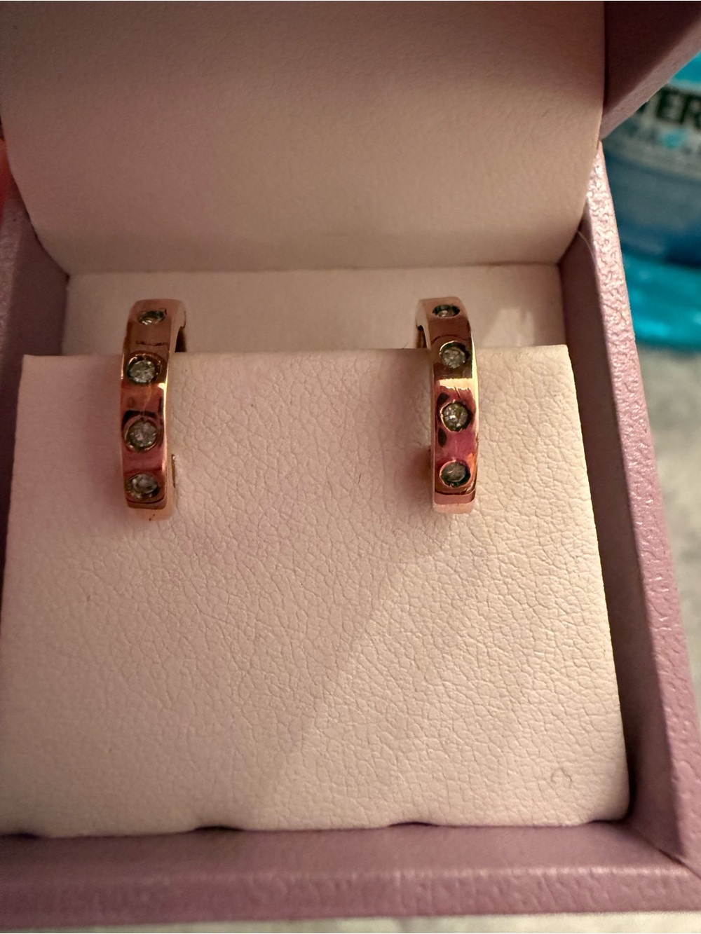 Rose-Tone Hoop Earrings with Clear Stones